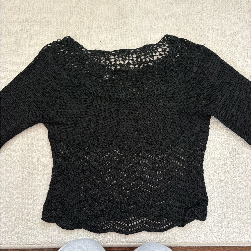 Carole Little Black Crochet Sweater